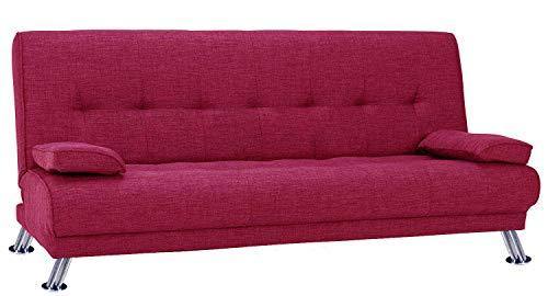 Divano letto tessuto rosso red reclinabile clic clac 3 posti 2 cuscini 181 cm - Arredi Casa