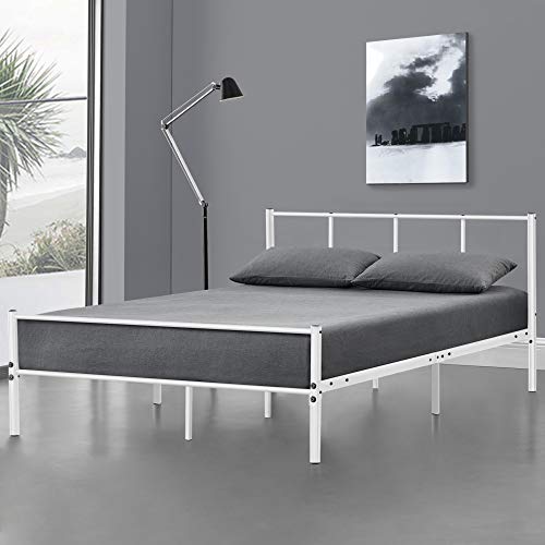 Struttura Letto in Metallo con Testiera e Pediera 120 x 200 cm Letto 1 Piazza e Mezza per Adulti/Ragazzi - Bianco