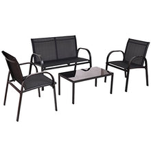 RELAX4LIFE Set di 4 Mobili da Giardino con Tavolino, Panchina e 2 Sedie, con Struttura Robusta, in Materiale Impermeabile e Anti-UV, Uso Esterno e Interno per Soggiorno e Balcone (Nero)