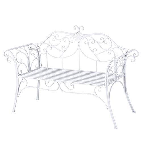 Outsunny Panca da Giardino Panchina 2 Posti Esterno Metallo 131 × 51 × 90cm Bianco