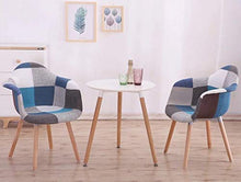 Set di 2 poltrone patchwork multicolore in tessuto di lino per il tempo libero Soggiorno Sedie ad angolo Sedie da reception con schienale morbido cuscino (Blu)