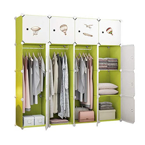 Locker 16-Porte Armadio Armadio 3-Hanging Archivi Rimovibili di Plastica 7-Gitter Scaffali Abbigliamento Home Camera Verde 147X47X147CM MUMUJIN