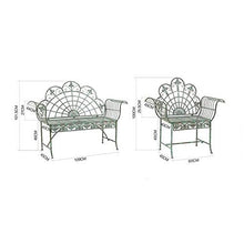 Panchina da terrazza all'aperto parco panchina retrò, Panca da giardino in metallo impermeabile e resistente al sole, Panca decorativa da patio con schienale e braccioli. Può ospitare 1-2 persone