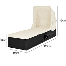 Casaria Lettino Prendisole in Polyrattan Casaria con Tettuccio parasole pieghevole Imbottiture spesse 7cm Schienale inclinabile Tavolino pieghevole Sdraio prendisole Idrorepellente nero