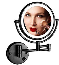 WZDD Specchio da Trucco da Parete, Specchio Trucco con Luce LED E Ingrandimento 1x / 5X, Specchio Cosmetico Illuminato Nero, 360° Girevole E Rotondo