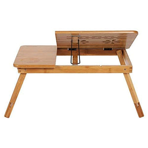 GOTOTOP Tavolino Porta Laptop in bambù Pieghevole, Tavolino da Letto con Cassettino Portaoggetti, Vassoio per PC Notebook da Letto Computer Portatile, Tavolino d'Appoggio Inclinabile, 50x30x20cm