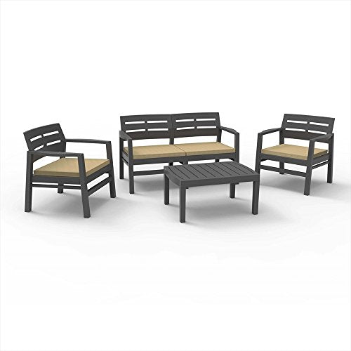 Dmora Salottino da Esterno con 2 poltrone 1 Divano 1 tavolino con Cuscini, Made in Italy, Color Marrone