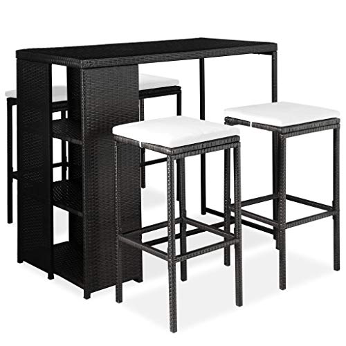 FAMIROSA Set da Bar da Giardino 5 pz con Cuscini in Polyrattan Nero-4914