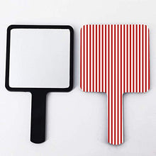 Specchio a mano, rosso e bianco marittimo verticale strisce & Match quadrato palmare specchio con maniglia per trucco casa salone viaggio uso 9 cm L x 16 cm L