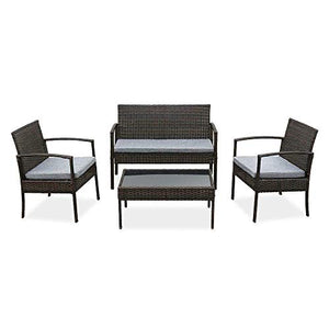 BaiHogi Tavolo da Letto, Set di mobili da Patio 4 PC PE in PE Imbottito in Rattan in Rattan da Esterno