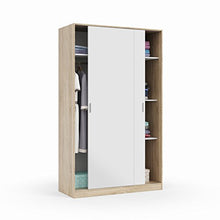 Dmora Armadio Guardaroba, 2 Ante scorrevoli, Legno Bianco e Rovere, 120 x 200 x 50 cm