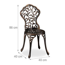 Relaxdays Mobili da Balcone, Set da 3, Tavolino con 2 Sedie, Decorativi, Alluminio, da Bistrot, HxD: 65x60 cm, Bronzo