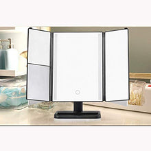 Specchio cosmetico a LED, specchio da trucco illuminato a tre ante, touch screen e specchio con ingrandimento 3X / 2X / 1X, specchio per il trucco da tavolo con due modalità di alimentazione, specchi