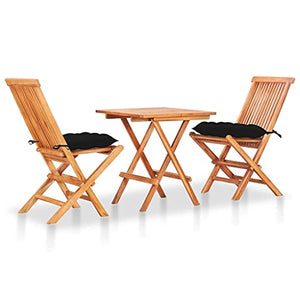 vidaXL Set da Bistrot 3 pz con Cuscini Neri in Legno Massello di Teak