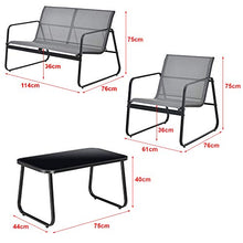 [en.casa] Set di Mobili da Giardino Arredo Esterno Set Composto di 1 Divano a 2 Posti + 2 Sedie con Braccioli + 1 Tavolino Basso con Piano in Vetro - Grigio Chiaro/Nero