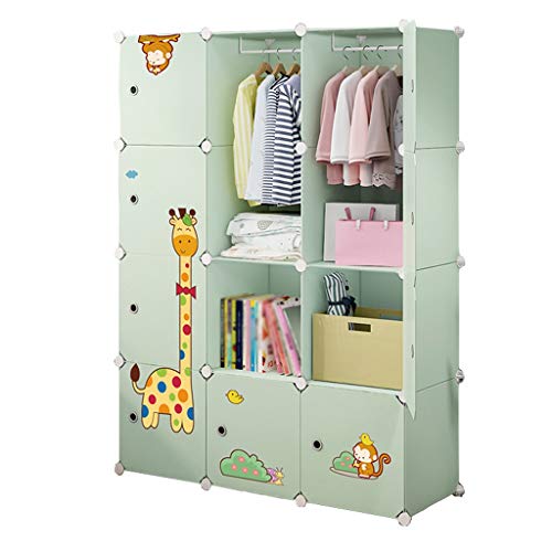 Locker Cube Armadio Rimovibili di Plastica 12-Porta 8-Gitter Scaffali Abbigliamento Home Camera Verde 111X47X147CM 2-Hanging MUMUJIN