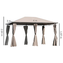 Outsunny Gazebo da Giardino 6 Pareti Rimovibili 12 Paletti Struttura in Metallo Telo in Poliestere 400 x 300 x 264 cm Beige