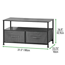 mDesign Tavolino porta TV minimale con struttura in metallo — Mobile TV con 2 ripiani e pratici cassetti in fibra sintetica per gli accessori — Elegante mobile hifi con ripiani in MDF — grigio ero