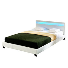 Corium Letto Imbottito Illuminazione LED (Paris) (Bianco)(140x200cm) Letto Moderno/Similpelle/con Rete a doghe di Legno /