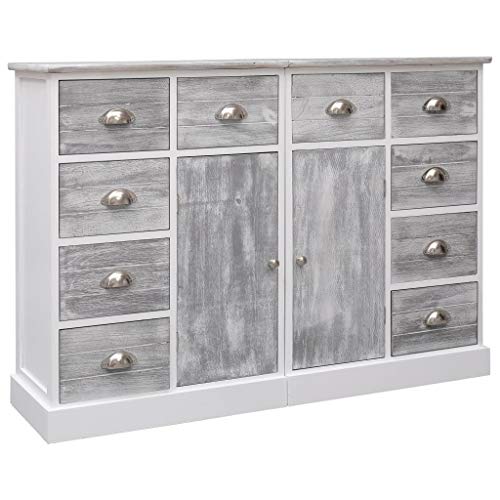 Festnight Credenza con 10 Cassetti in Legno Grigia 113x30x79 cm