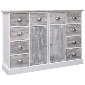Festnight Credenza con 10 Cassetti in Legno Grigia 113x30x79 cm