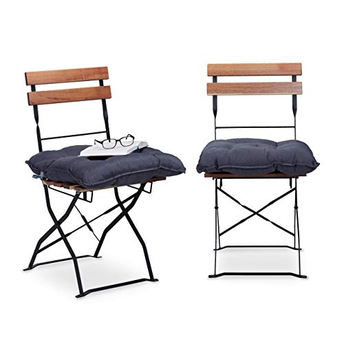 Relaxdays 10023471_111 Set 2 Cuscini da Seduta per Sedie da Giardino 45 x 45 cm con Nastro, Comoda Imbottitura per Esterni e Interni, Grigio