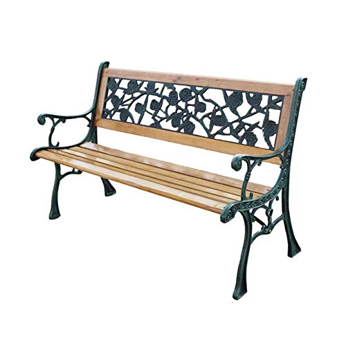 UWY Panchina da Giardino per terrazza Panchina da Esterno, panchina da Parco con Schienale e braccioli, panchina da Patio in Legno massello anticorrosione in ghisa, può ospitare 2-3 Persone, per
