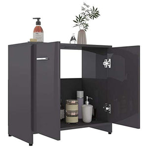 Festnight Armadio da Bagno Grigio Lucido con 2 Ante | Armadietto da Bagno | Mobile a Terra Sottolavabo | Mobiletto Sottolavandino 60x33x58 cm in Truciolato