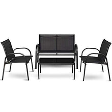 LUGEUK 4 pz Black Furniture SED Sedia Tavolino Tavolo da caffè Patio Esterno Set Terrazza Giardino