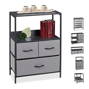 Relaxdays Mobiletto Alto, 3 Cassetti, 2 Ripiani, Corridoio Soggiorno, MDF, Stoffa, Acciaio, HLP 82 x 58 x 30 cm, Grigio, Pannelli, Tessuto, Design A-Mobile