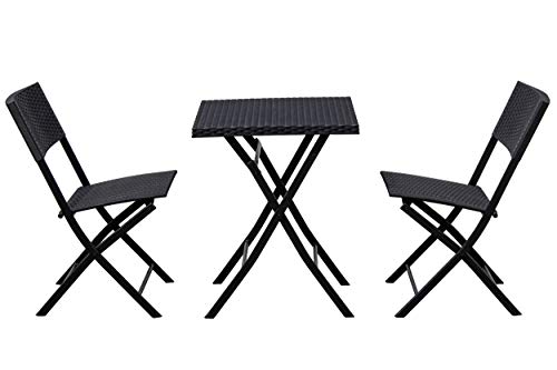 AVANTI TRENDSTORE - Pliniana - Set da Balcone in Metallo e polyrattan, Composto da 2 sedie e 1 Tavolo Pieghevole di Colore Nero. Dimensioni Lap 210x80x58 cm