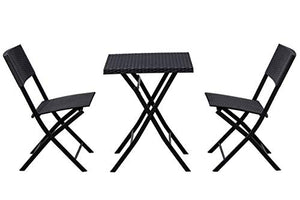 AVANTI TRENDSTORE - Pliniana - Set da Balcone in Metallo e polyrattan, Composto da 2 sedie e 1 Tavolo Pieghevole di Colore Nero. Dimensioni Lap 210x80x58 cm