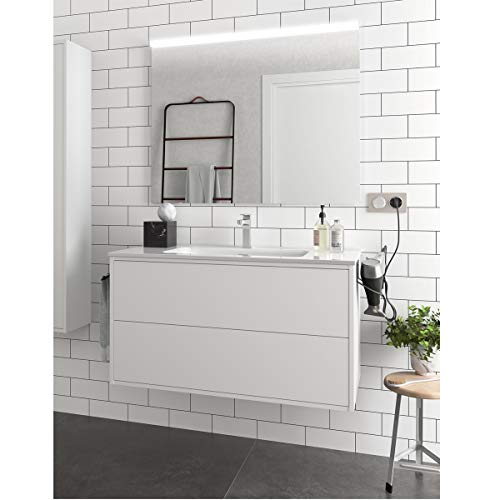 Yellowshop. - Mobile Bagno sospeso 80 cm Design Moderno 2 cassetti lavabo specchiera LED MOD. Optimus (Bianco Opaco)