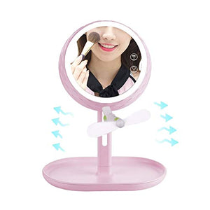 FCS Bathroom Specchio da Trucco da Tavolo con Luci LED, Specchietto per Trucco con Organizzatore Trucco, Specchio da Doccia, USB Ricaricabile, Specchio Girevole a 90°, Rosa