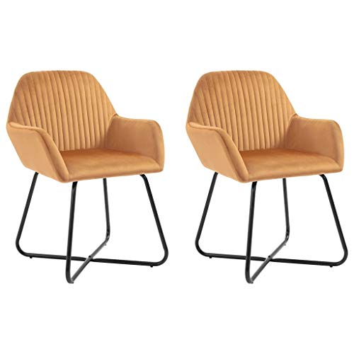 GOTOTOP 2 pz Sedie da Pranzo in Velluto 61 x 61 x 84 cm Sedia Poltroncina da Sala Pranzo Sedie Moderne da Cucina con Schienale e Braccioli per Camera da Letto Soggiorno-Ocra