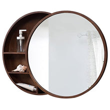 Specchio Contenitore per Bagno Specchio in Legno Massello con Ripiano Specchio per Trucco Mobile Pensile A Parete Tondo, Sinistra E Destra Push-Pull (Color : Brown, Size : 70cm/27.6inches)