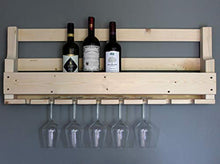 Scaffale da Vino in Legno per la Parete - con portabicchieri - Natura - Pronto per Il Montaggio - scaffale per Bottiglie e Bicchieri da Vino