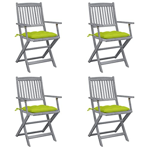 vidaXL Sedie da Giardino Pieghevoli 4pz con Cuscini in Massello Acacia