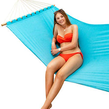 AMANKA XXL Larga Amaca di Cotone 200x120cm per 2 Persone con Barra di Legno Blu