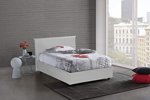 Talamo Italia Letto contenitore Una piazza e mezza Anna, Made in Italy, Letto con rivestimento in ecopelle, Apertura frontale, con materasso cm 120x190 incluso, Bianco