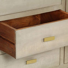 SKM Cassettiera Legno Massello di Mango Grigio e Ottone 140x40x80cm