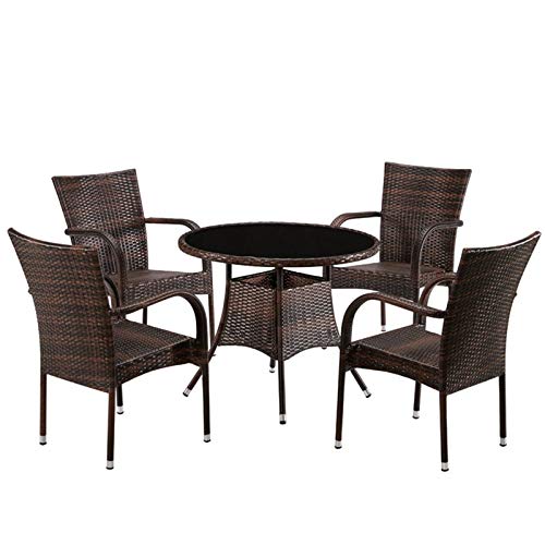 5 Pezzi Set Da Pranzo Da Patio in Rattan, Tavolo E Sedie in Rattan Per Esterni Con Piano in Vetro Temperato, Tavolo Da Pranzo Con Mobili Da Giardino Per Balcone, Patio, Giardino, Bordo Piscina