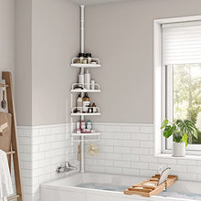 SONGMICS 85-305 cm Portasapone Scaffale Doccia Mensola Angolare da Bagno 4 Ripiani Altezza Regolabile Bianco BCB001A