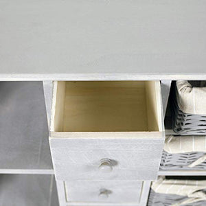 Rebecca Mobili Credenza cucina, cassettiera bagno legno e vimini, 4 cassetti 3 ceste, grigio, shabby country - Misure: 69 x 69 x 30 cm (HxLxP) - Art. RE4016