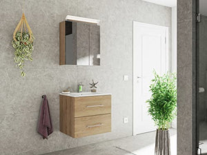 Set di mobili da bagno Firenze 60 2 parti rovere chiaro e armadio specchio