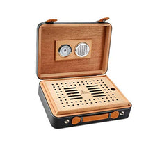 YAeele. Cigar Box Set Cigar Box Portable Set da Viaggio Cigar Idratante portasigarette Nero può Tenere 25 Cigars [Senza Sigaro] Good Mood, Good Life