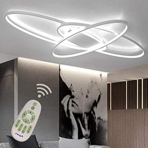 LED Plafoniera Soggiorno Dimmerabile Soffitto Lamp Moderno Ellisse Annulus Designer Lampada a Sospensione con telecomando Cucina Métal Acrilica Sala da pranzo Ufficio Lampadari L95*W65cm