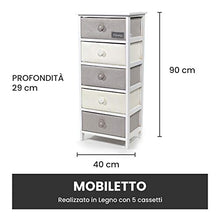 Mobiletto per Casa Vestiamo Casa, Mobile in Legno con 5 Cassetti, Dimensioni 90 x 40 x 29 cm, Colore Bianco e Grigio