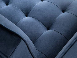 Angel Cerdá Divano a 2 posti rivestito in tessuto velluto, colore blu, gambe in legno noce, cuscini sfoderabili, stile moderno - Arredi Casa
