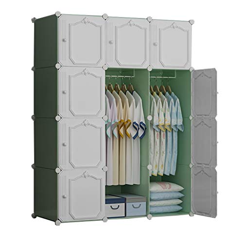 Locker Multifunzione Armadio 2-Hanging di Plastica 12-Porta 6-Gitter Scaffali Abbigliamento Home Camera Verde 111X47X147CM MUMUJIN